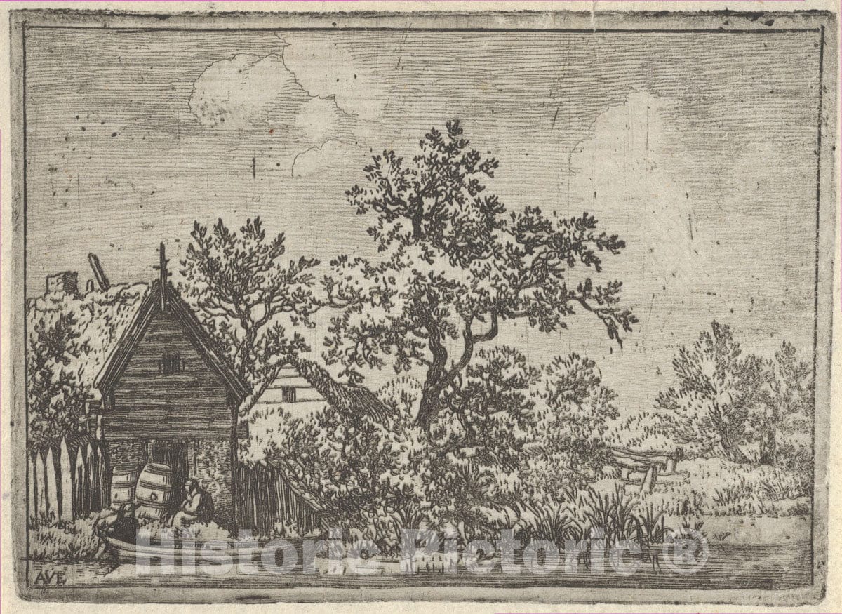 Art Print : Allart Van Everdingen - The Two Barrels Before a Hut : Vintage Wall Art