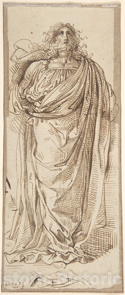 Art Print : David-Pierre Giottino Humbert de Superville - A Draped Bearded Man Looking Up : Vintage Wall Art
