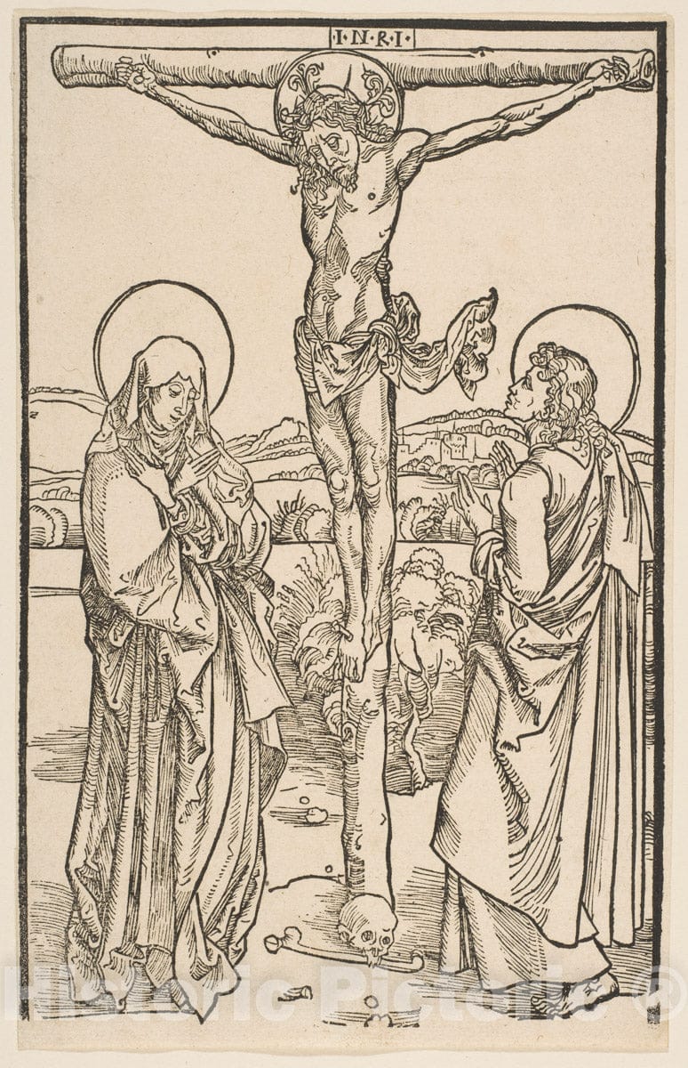 Art Print : Formerly Albrecht Dürer - Christ on The Cross with The Virgin and Saint John : Vintage Wall Art