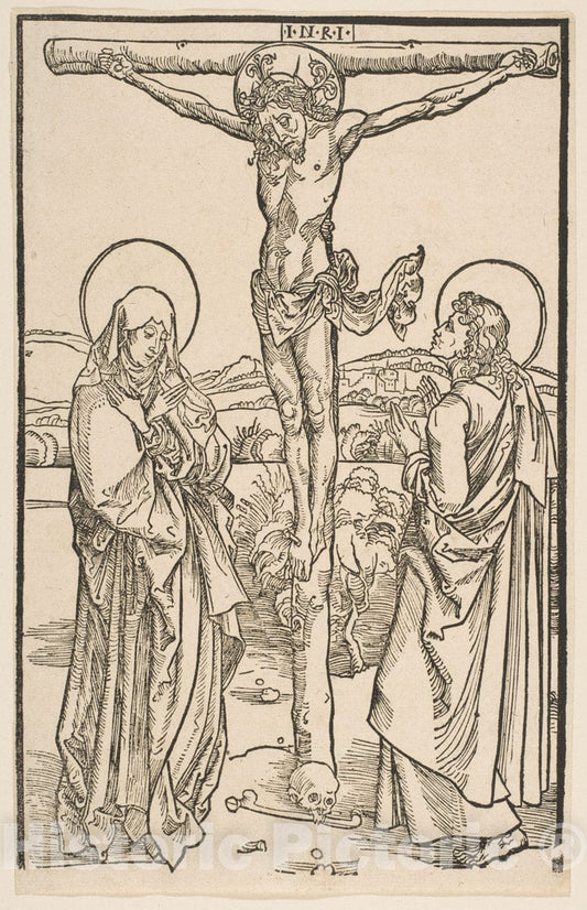 Art Print : Formerly Albrecht Dürer - Christ on The Cross with The Virgin and Saint John : Vintage Wall Art
