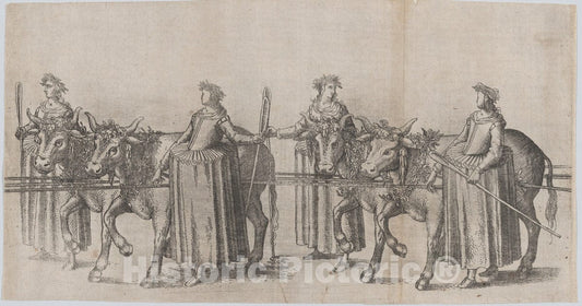 Art Print : Four Women Walking alongside Four Cows