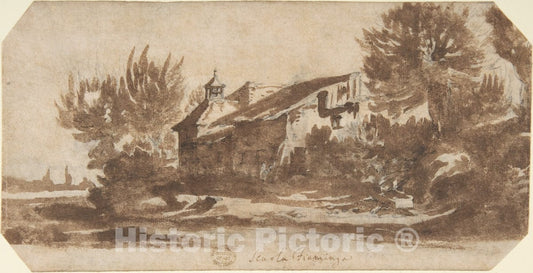 Art Print : Jacques Callot - Landscape with a Country Chapel : Vintage Wall Art