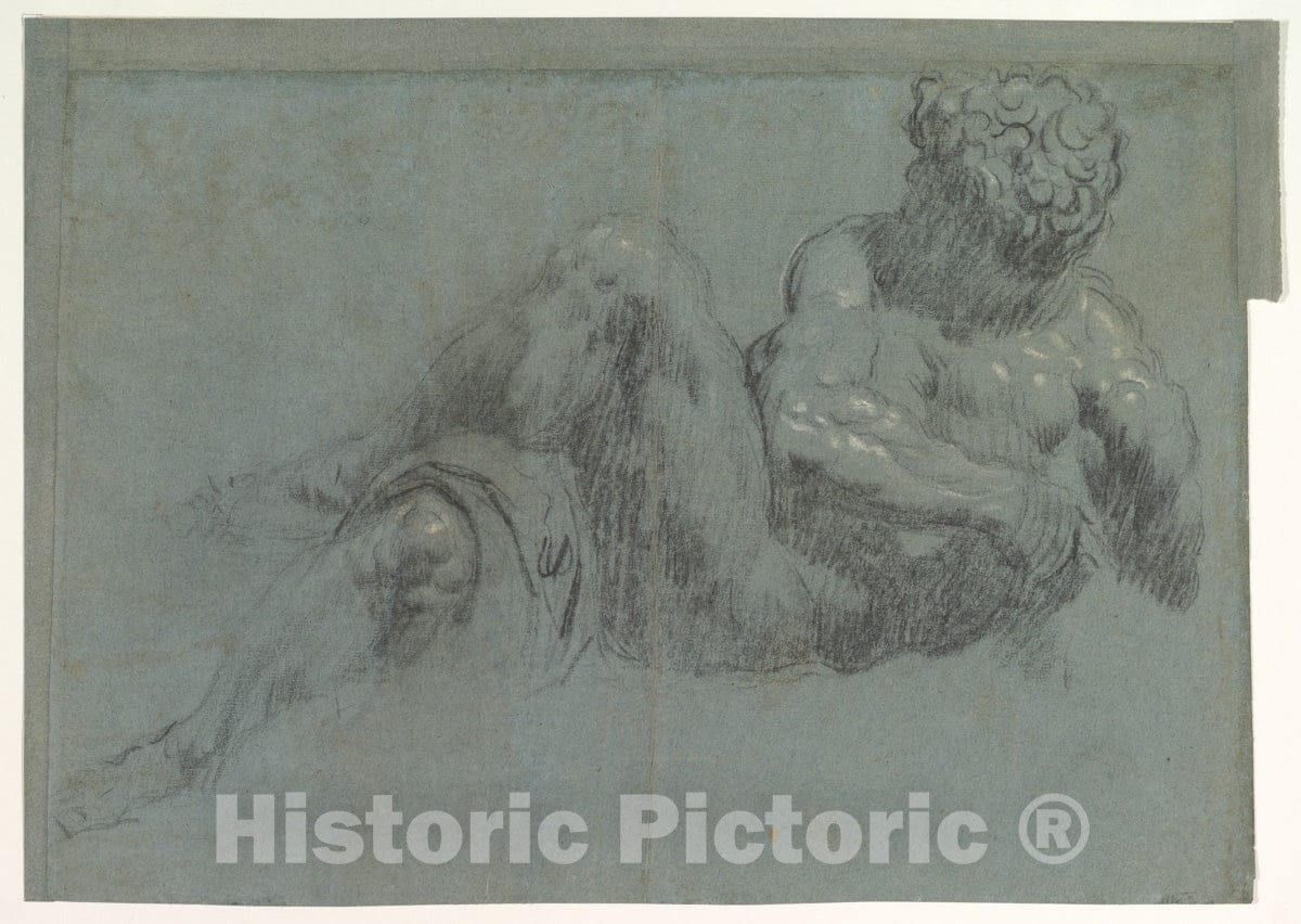 Art Print : Jacopo Tintoretto (Jacopo Robusti) - Study After Michelangelo's Giorno (Recto and Verso) : Vintage Wall Art