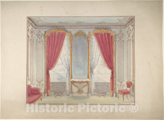 Art Print : Simon-Claude Constant-Dufeux - Interior of a Small Salon : Vintage Wall Art