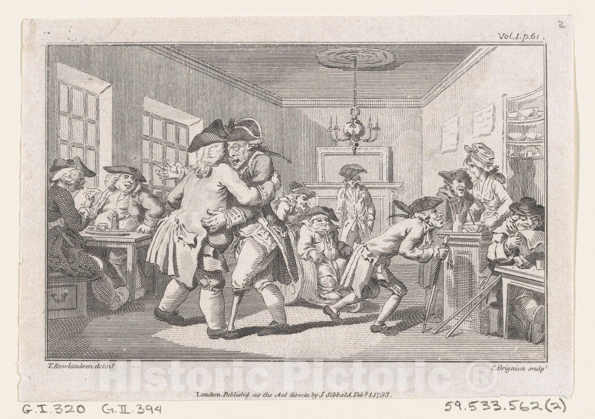 Art Print : Charles Grignion, I - Men Dancing in a Coffee House, an Illustration from Tobias Smollett's The Expedition of Humphry Clinker (London, 1793), Vol. 1 : Vintage Wall Art