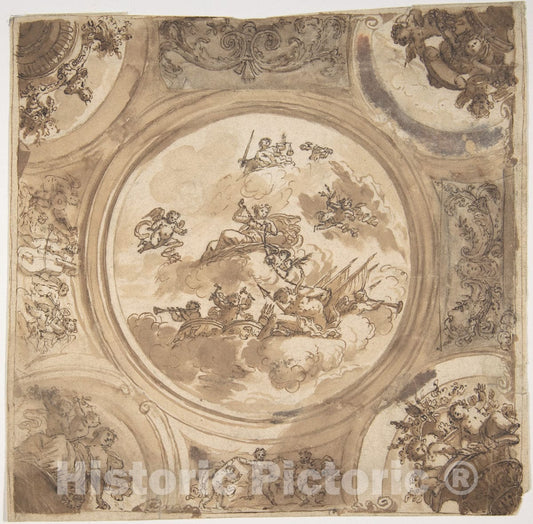 Art Print : Daniel Marot The Elder - Ceiling Design with an Allegory of Victory : Vintage Wall Art