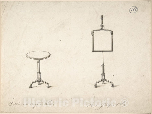 Art Print : Charles Hindley and Sons - Design for a Standing Frame and End Table : Vintage Wall Art