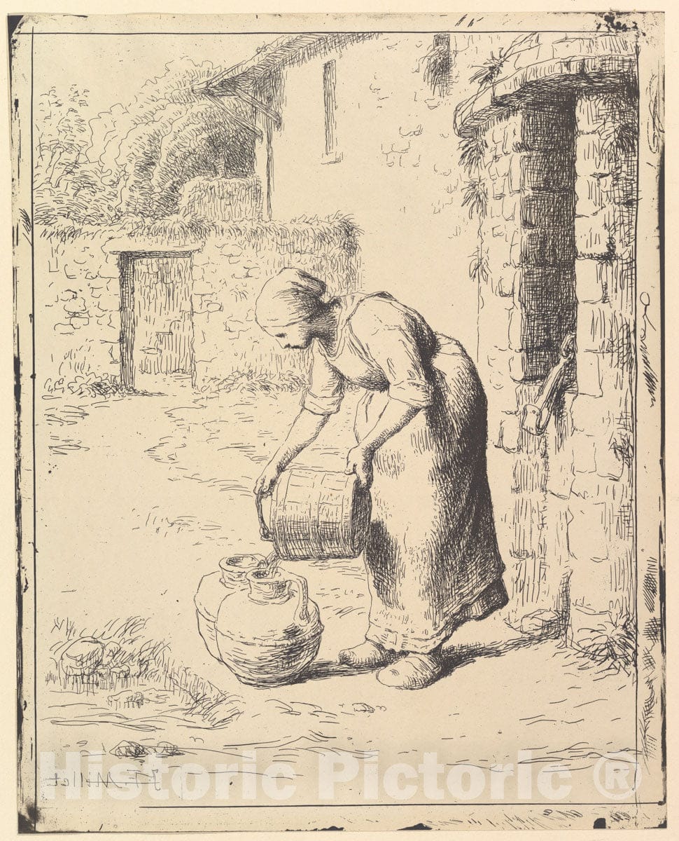 Art Print : Jean-François Millet - A Woman Emptying a Bucket : Vintage Wall Art