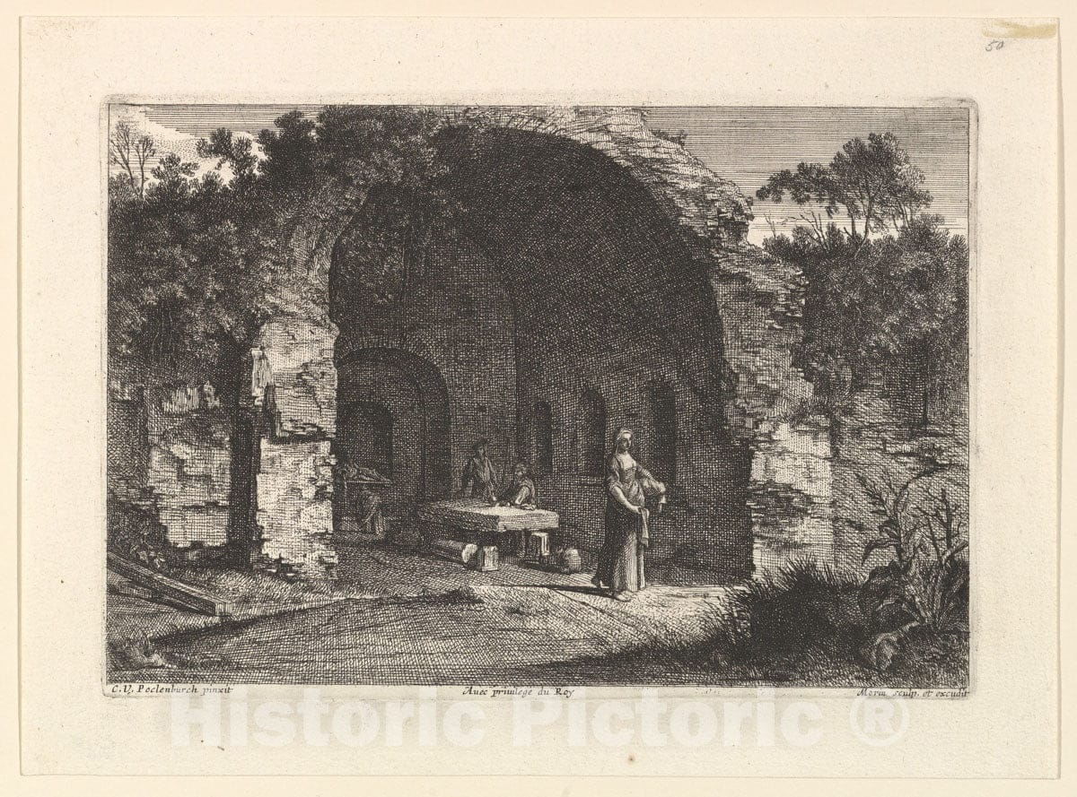Art Print : Jean Morin - La Caffarella (ou Grotte d'Egerie) 1 : Vintage Wall Art