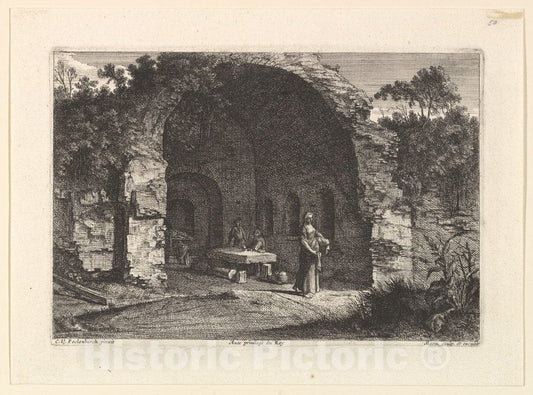 Art Print : Jean Morin - La Caffarella (ou Grotte d'Egerie) 1 : Vintage Wall Art