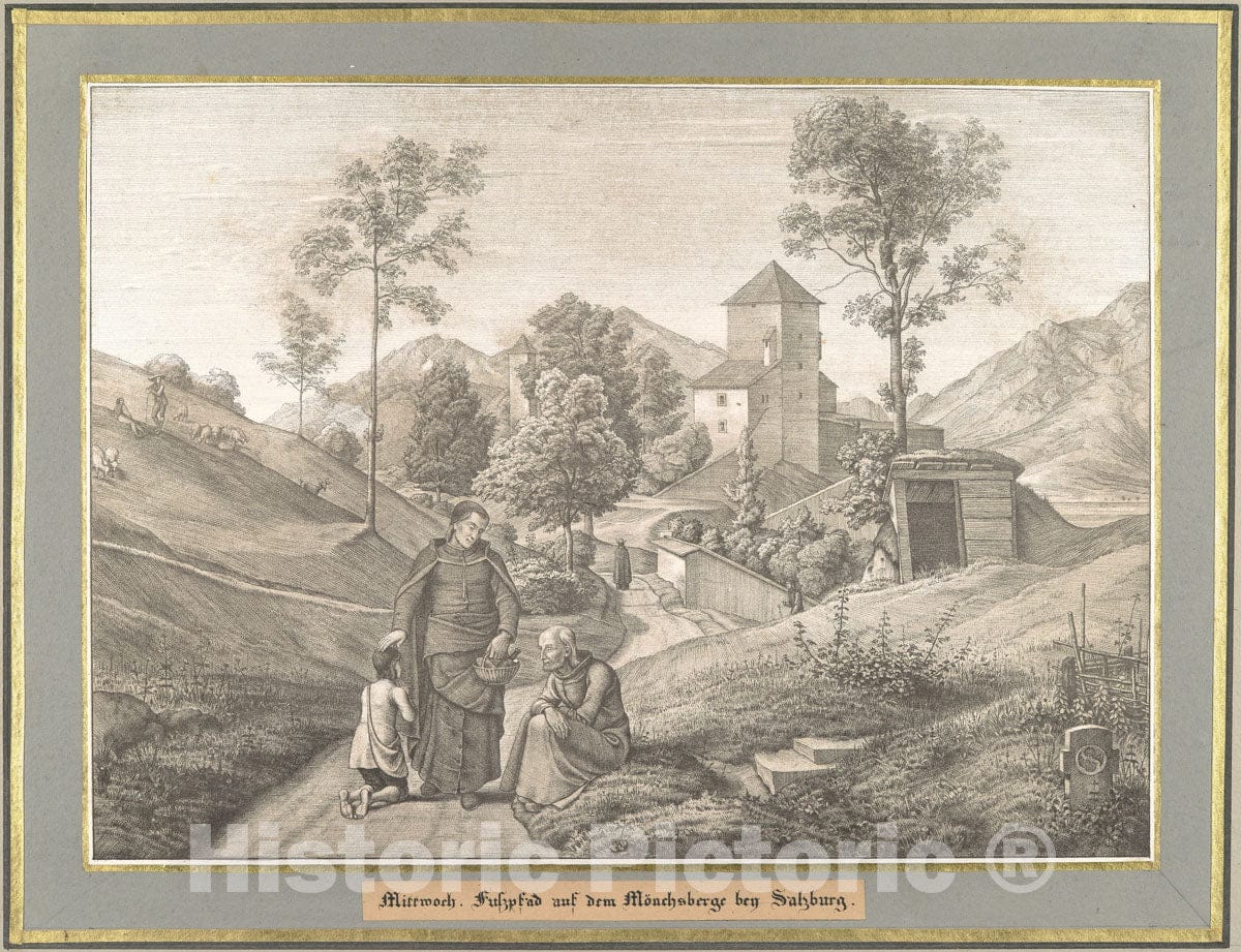 Art Print : Mittwoch from Sieben Gegenden aus Salzburg und Berchtesgaden Geordnet nach den sieben Tagen der Woche - Artist: Ferdinand Olivier - Created: 1800–1841 : Vintage Wall Art