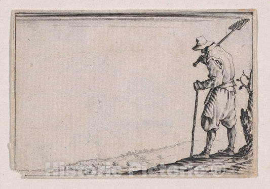 Art Print : Jacques Callot - Le Paysan Portant sa Pelle sur L'Épaule (The Peasant Carrying his Shovel on his Shoulder), from Les Caprices Series A, The Florence Set : Vintage Wall Art