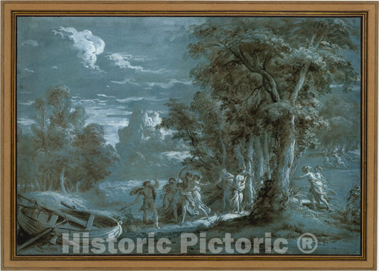 Art Print : Jean Jacques Lagrenée - Landscape with a Scene from Fénelon's Télémaque : Vintage Wall Art