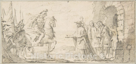 Art Print : Giovanni Battista Tiepolo - Illustration for a Book: Cardinal Receiving a General at a City Gate : Vintage Wall Art