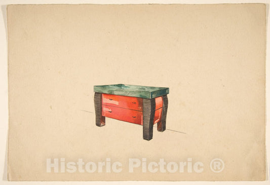 Art Print : Guglielmo Ulrich - Cansolle Perspective of a Red Laquer Cabinet : Vintage Wall Art