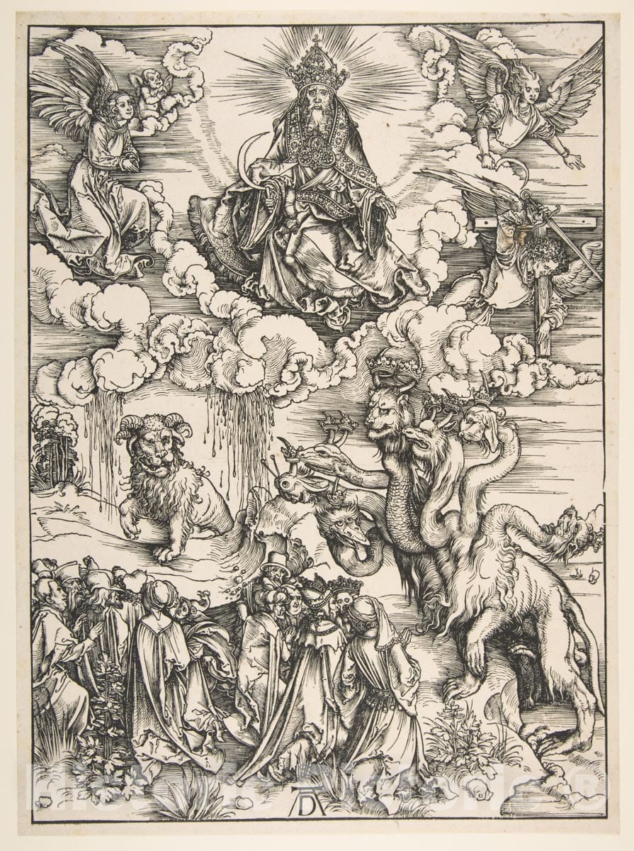 Art Print : Albrecht Dürer - The Beast with Seven Heads and The Beast with Lamb's Horns, from The Apocalypse Series : Vintage Wall Art