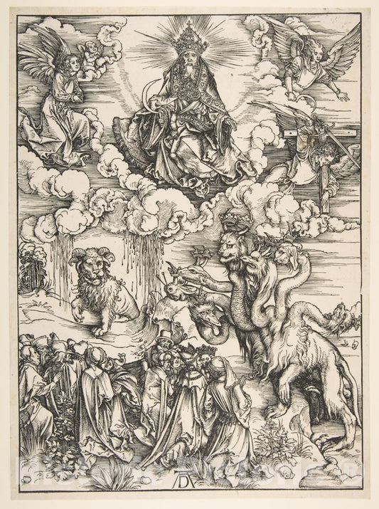 Art Print : Albrecht Dürer - The Beast with Seven Heads and The Beast with Lamb's Horns, from The Apocalypse Series : Vintage Wall Art