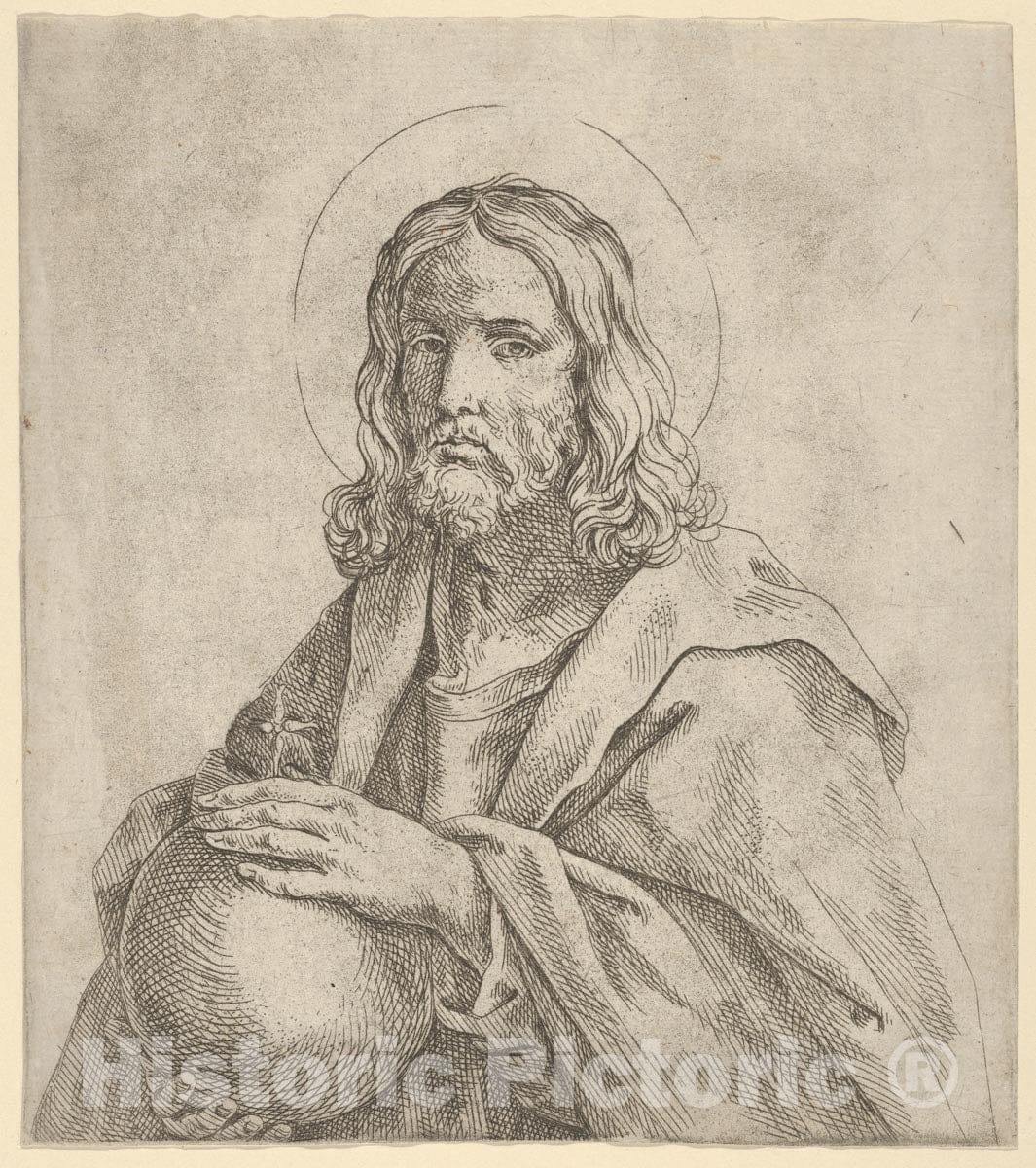 Art Print : Anonymous - Christ seen in Half-Length, Holding a Globe surmounted by a Cross, After Reni : Vintage Wall Art