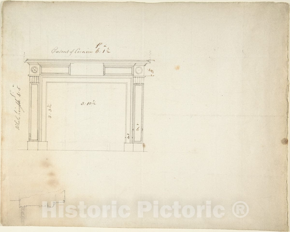 Art Print : Sir William Chambers - Design for a Chimneypiece 12 : Vintage Wall Art