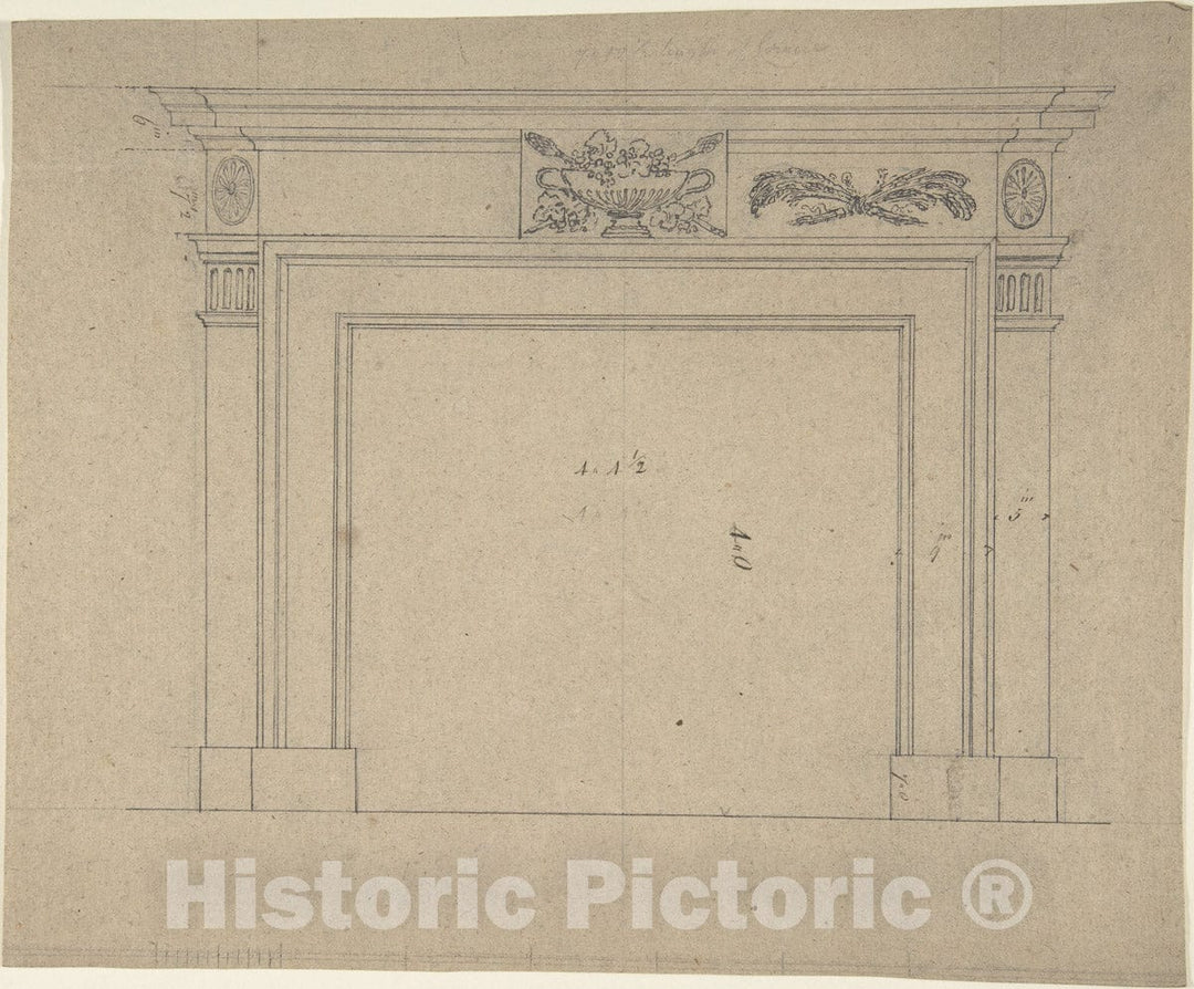 Art Print : Sir William Chambers - Design for a Chimneypiece 6 : Vintage Wall Art