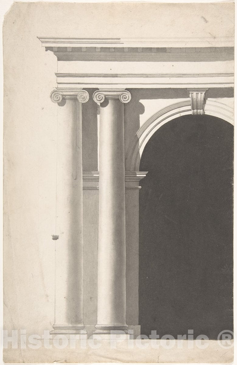 Art Print : Architectural Portal with Paired Planking Ionic Columns - Artist: British, Late 18th to Early 19th Century - Created: 19th Century : Vintage Wall Art