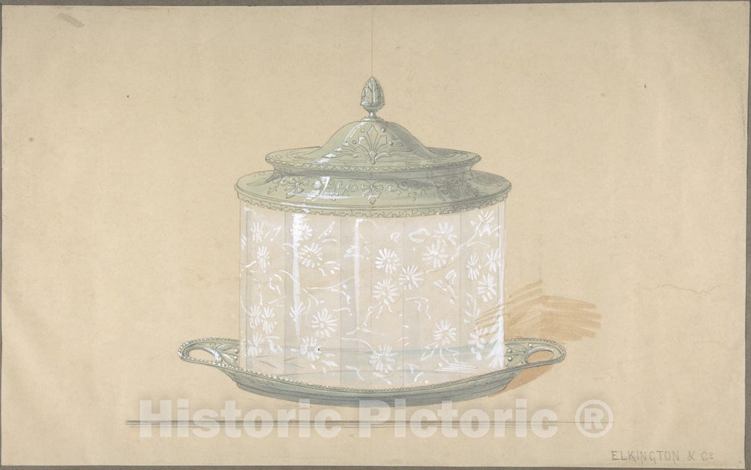 Art Print : George Richards Elkington - Design for a Glass Box with a Silver Base and Cover : Vintage Wall Art