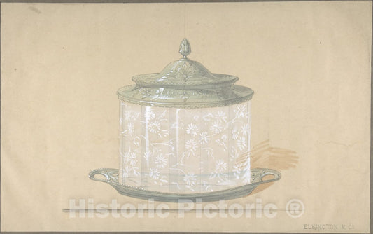 Art Print : George Richards Elkington - Design for a Glass Box with a Silver Base and Cover : Vintage Wall Art