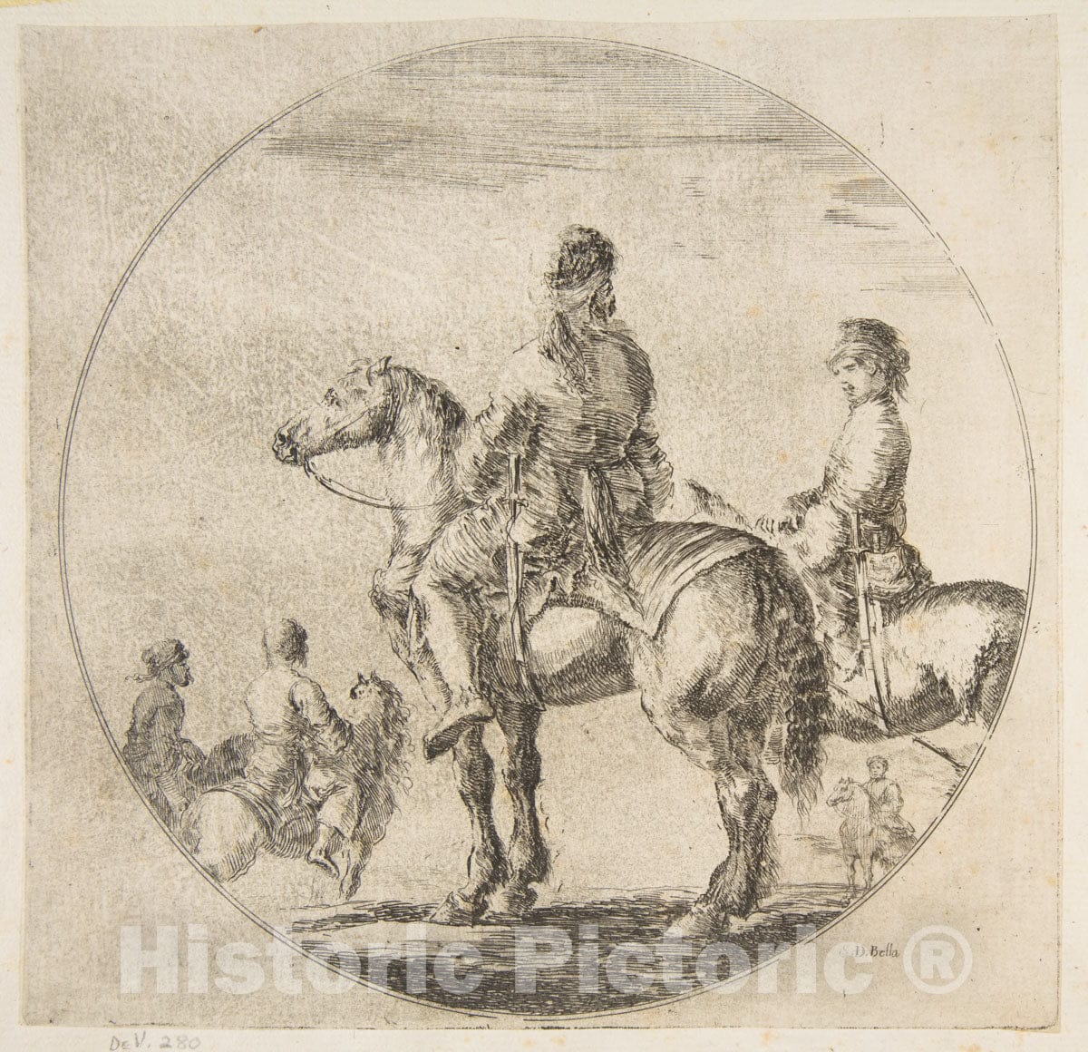 Art Print : Stefano Della Bella - Two Polish Horsemen with Their Horses Facing Left, from 'Figures on Horseback' (Cavaliers nègres, polonais et hongrois) : Vintage Wall Art