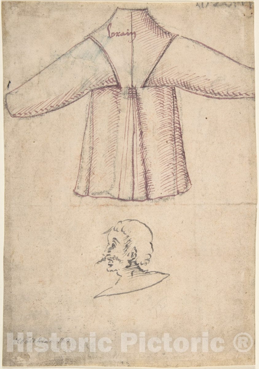 Art Print : German, 16th Century - A Costume and a Sketch of a Man in Profile : Vintage Wall Art