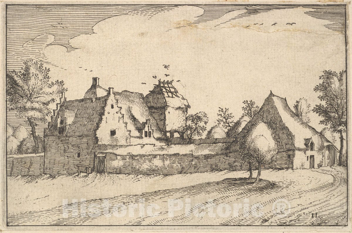 Art Print : Claes Jansz. Visscher - Walled Farm from Regiunculae et Villae Aliquot Ducatus Brabantiae : Vintage Wall Art