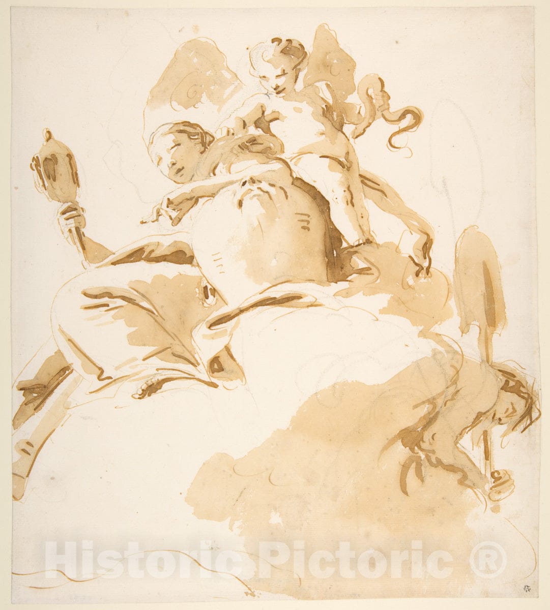 Art Print : Giovanni Battista Tiepolo - Seated Woman with a Winged Putto : Vintage Wall Art