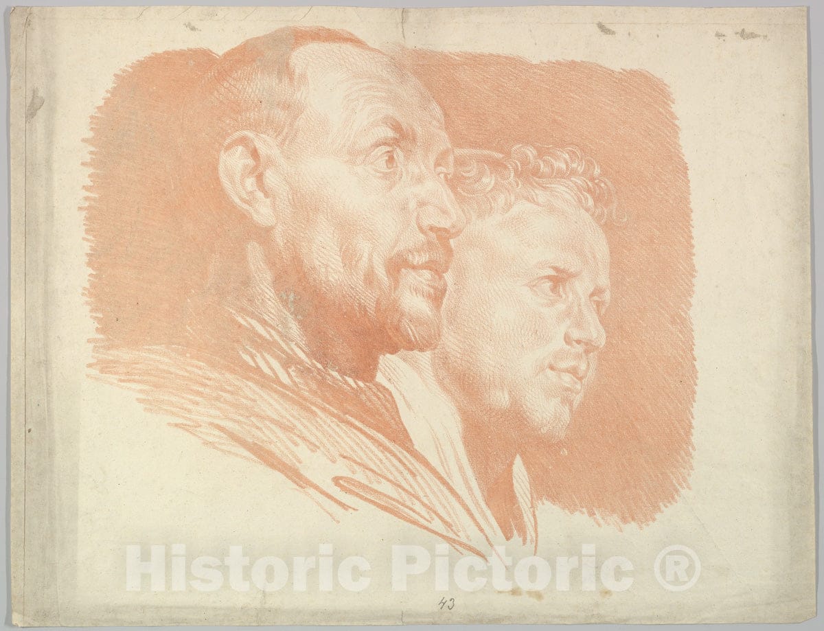 Art Print : Jakob Matthias Schmutzer - Two Male Heads in Profile to Right : Vintage Wall Art
