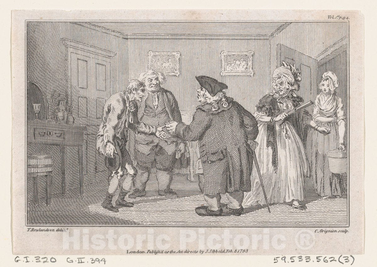 Art Print : The First Meeting of Matthew Bramble and Humphry Clinker - Artist: Thomas Rowlandson - Created: 1793 : Vintage Wall Art