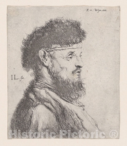 Art Print : Jan Lievens - Bust of a Man with a Fur Cap : Vintage Wall Art