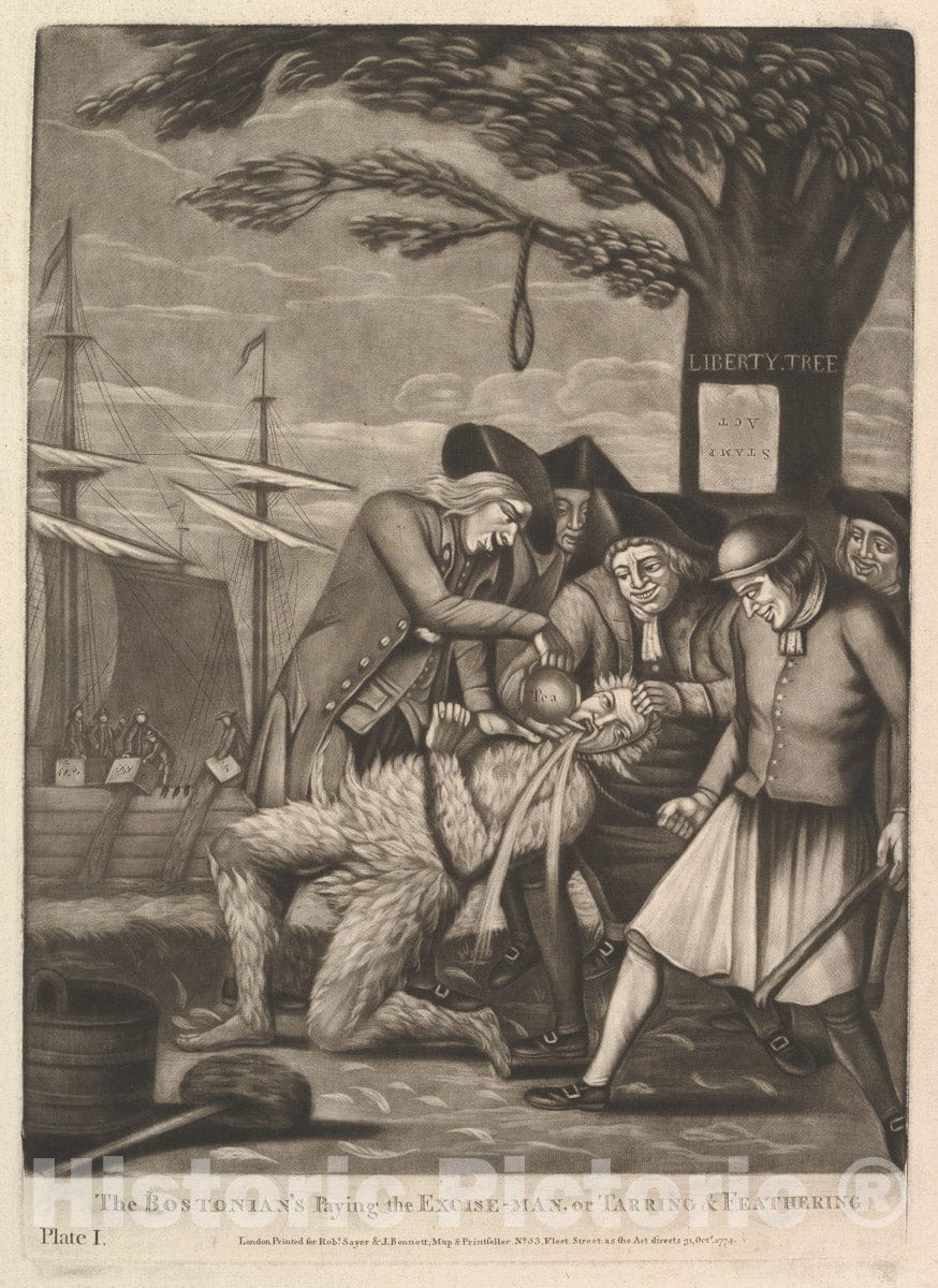 Art Print : Philip Dawe, The Bostonian's Paying The Excise-Man, or Tarring & Feathering, 1774 - Vintage Wall Art