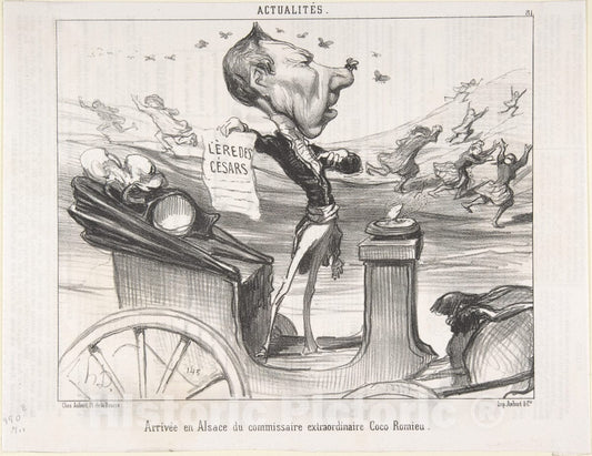 Art Print : Honoré Daumier - Arrivée en Alsace du commissaire Extraordinaire Coco Romieu, published in Le Charivari : Vintage Wall Art