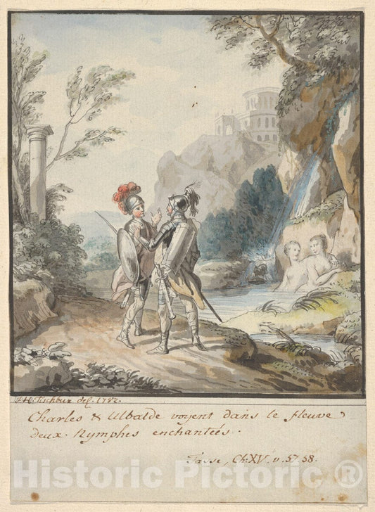 Art Print : Carlo and Ubaldo Resisting The Enchantments of Armida's Nymphs - Artist: Johann Heinrich Tischbein The Elder - Created: 1782 : Vintage Wall Art