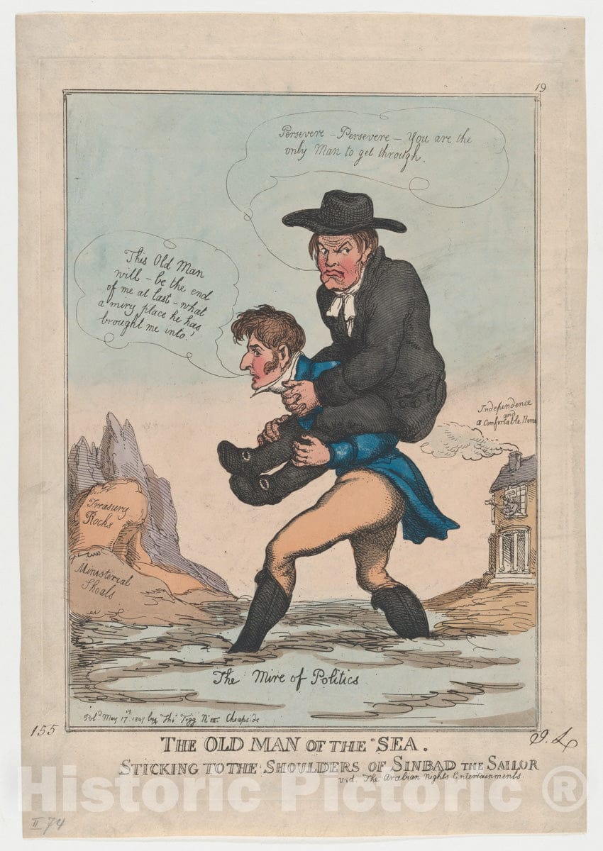 Art Print : Thomas Rowlandson - The Old Man of The Sea, Sticking to The Shoulders of Sinbad The Sailor : Vintage Wall Art