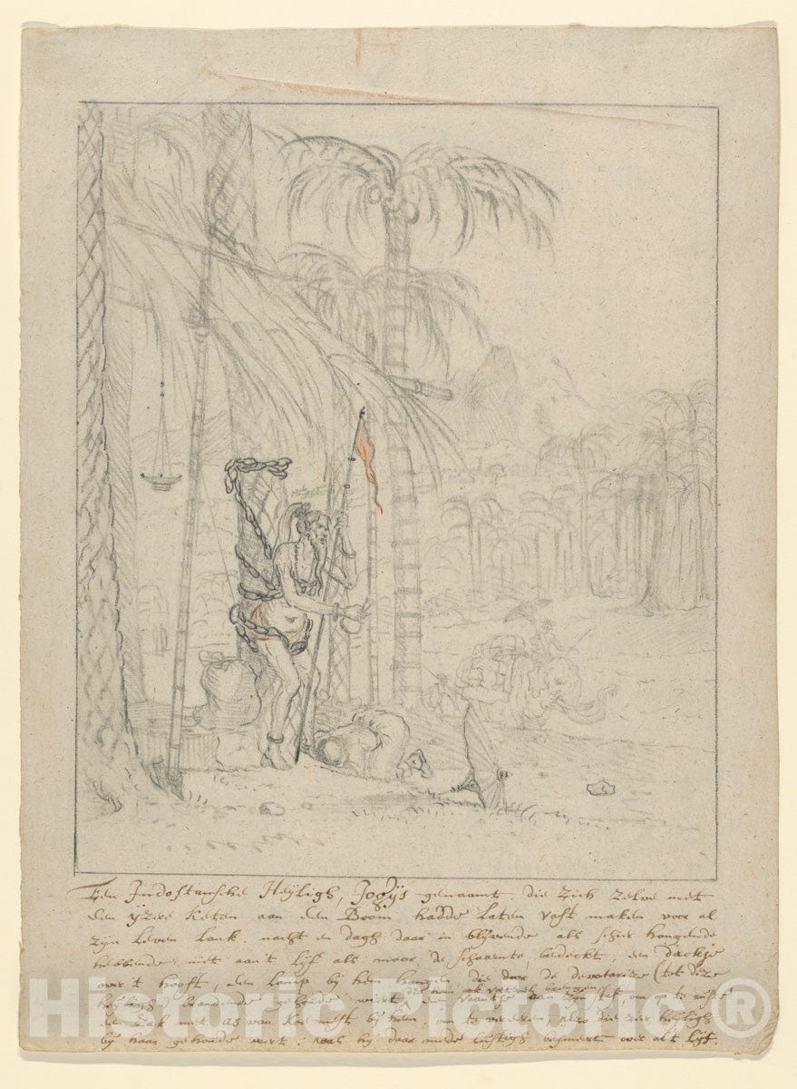 Art Print : Willem Schellinks - an Indian Yogi Tied to a Palm Tree : Vintage Wall Art