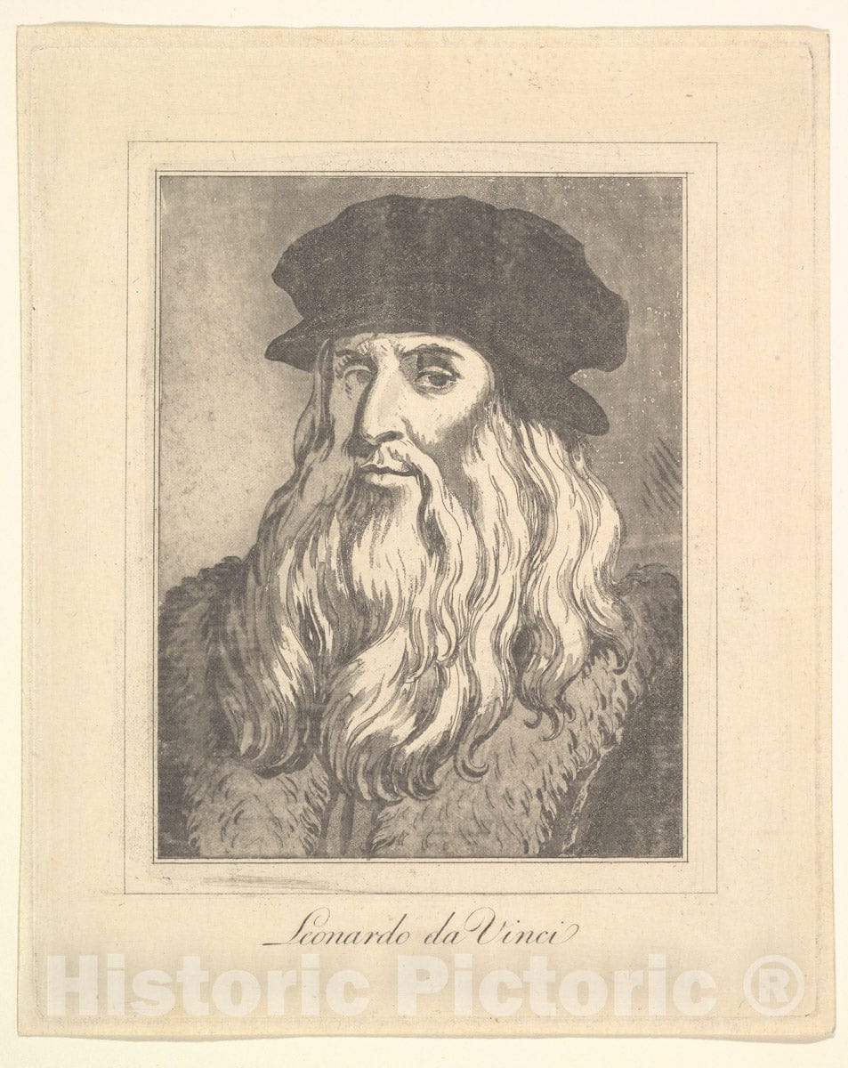 Art Print : Portrait of Leonardo da Vinci - Artist: Leonardo da Vinci - Created: 1786 : Vintage Wall Art