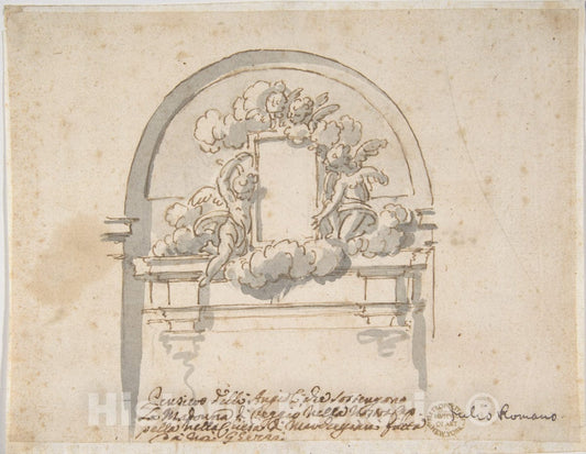 Art Print : Pier Leone Ghezzi - Angels Supporting a Frame : Vintage Wall Art