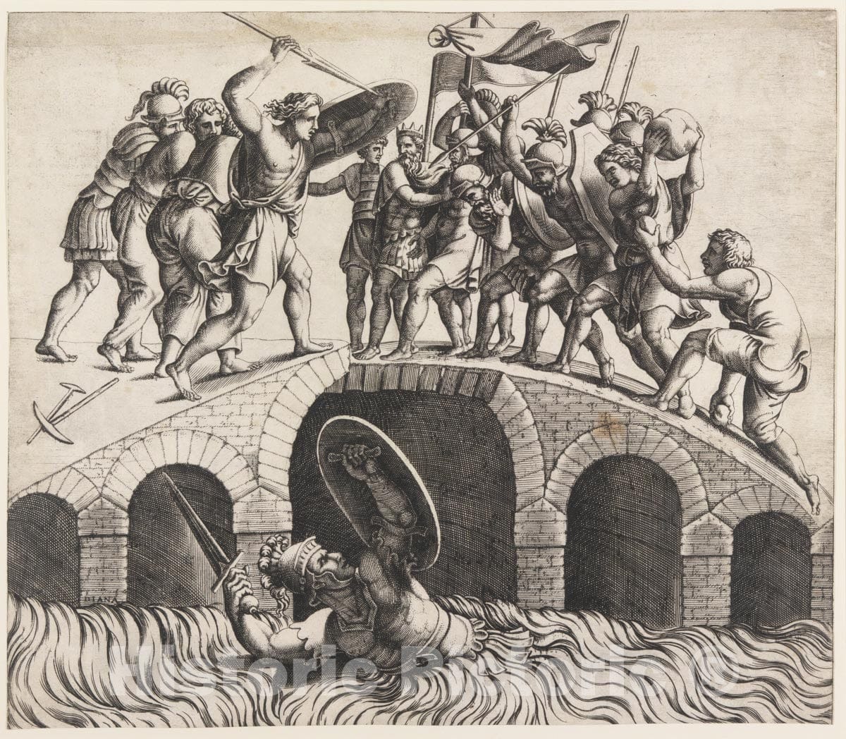 Art Print : Diana Scultori - Horatio Coclès Saving Himself by Swimming : Vintage Wall Art
