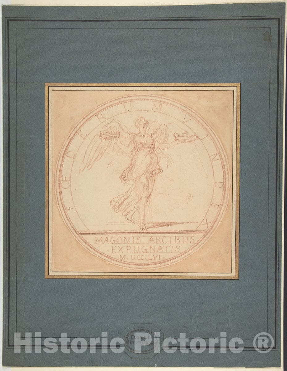 Art Print : Edme Bouchardon - Design for Medal commemorating The Capture of Port Mahon : Vintage Wall Art