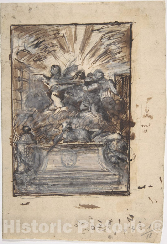 Art Print : Gabriel de Saint-Aubin - Design for a Monument : Vintage Wall Art