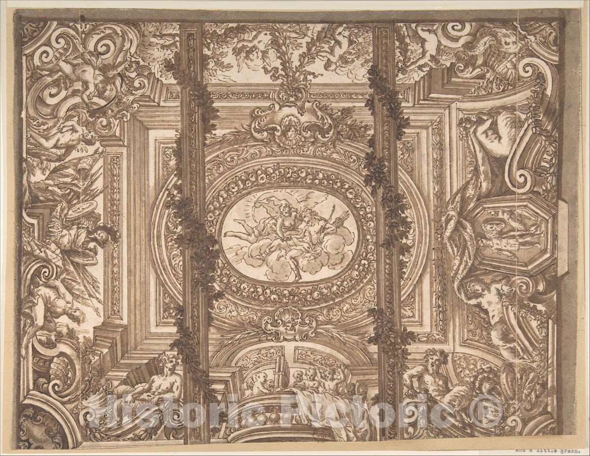 Art Print : Italian, Roman-Bolognese, 17th Century - Designs for a Ceiling : Vintage Wall Art