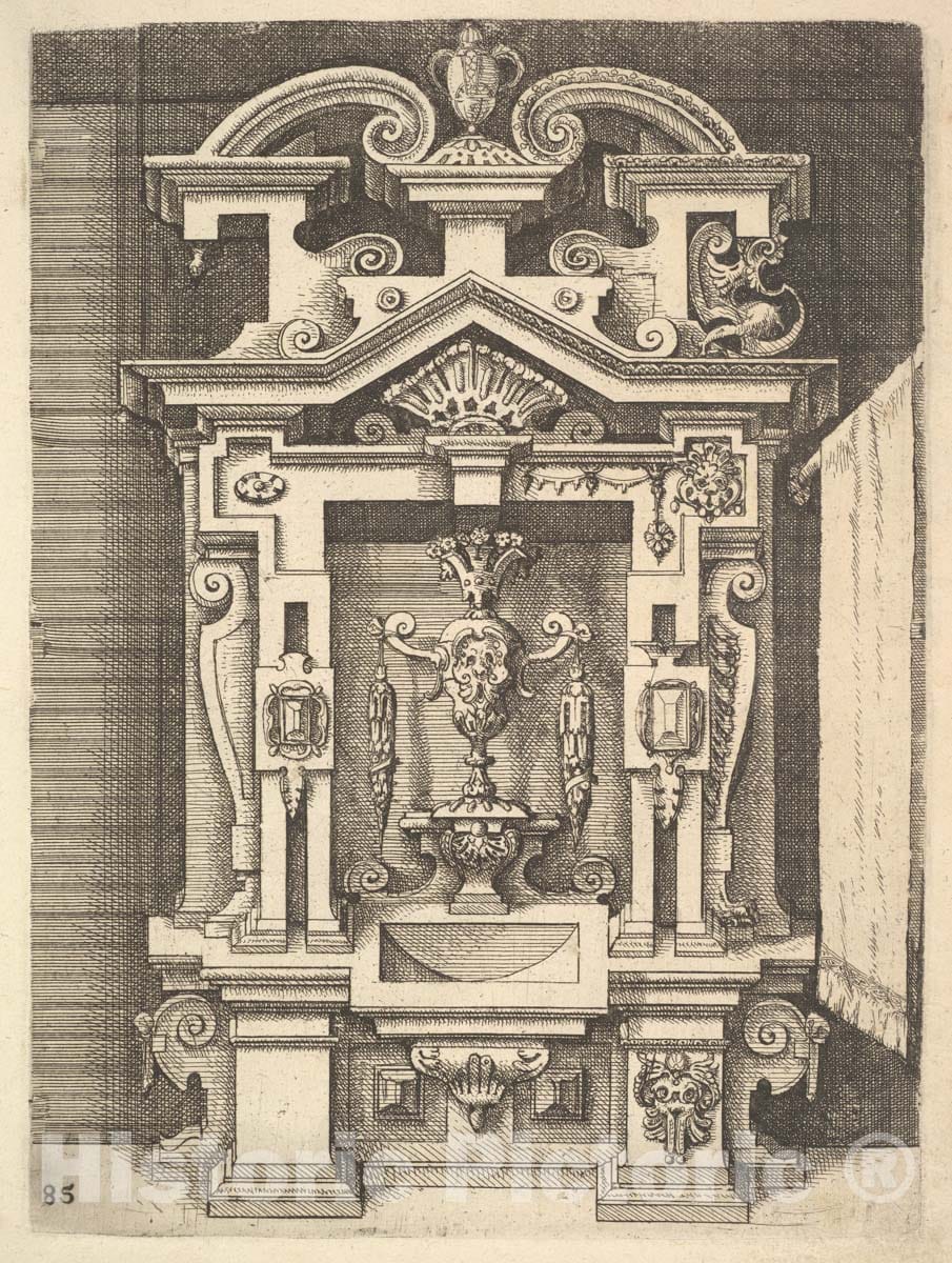 Art Print : Wendel Dietterlin, The Elder - Design for a Lavabo, Plate 85 from Dietterlin's Architectura : Vintage Wall Art