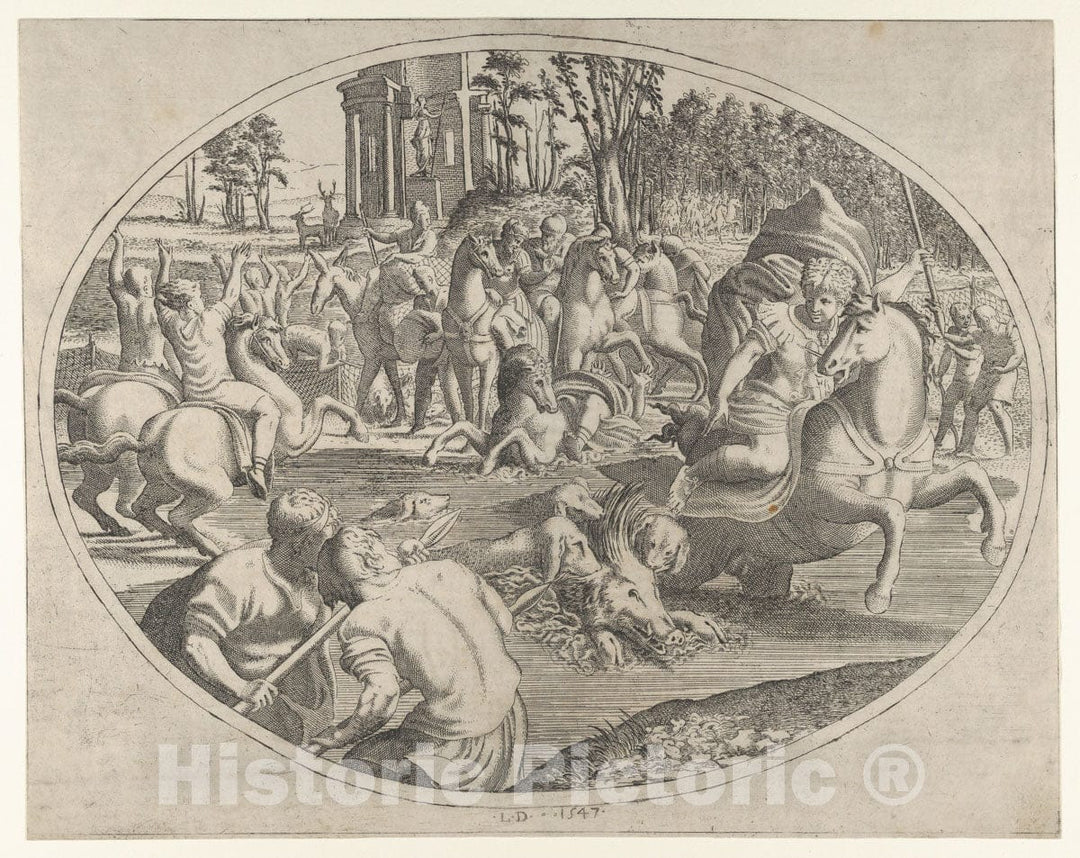 Art Print : Léon Davent - Adonis Pursuing Calydon's Boar : Vintage Wall Art