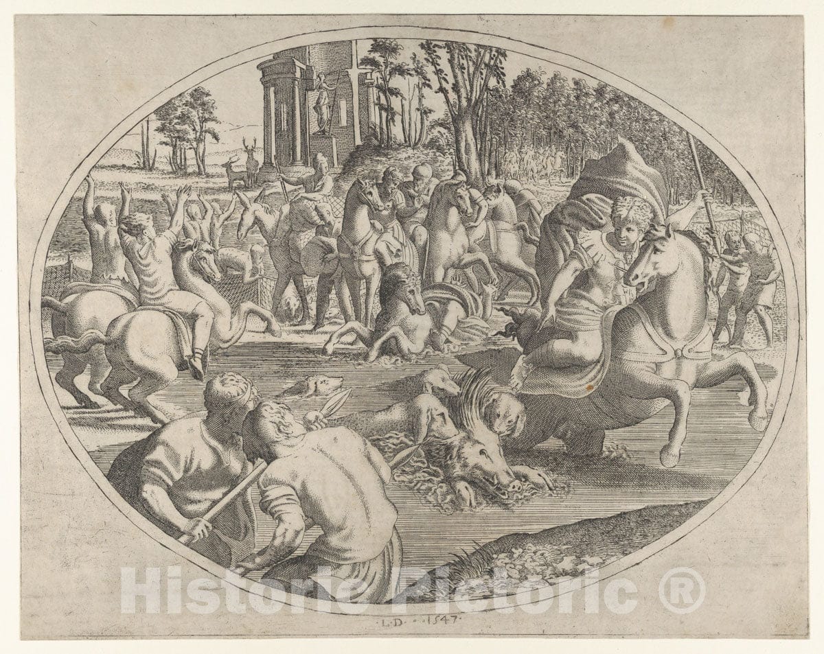 Art Print : Léon Davent - Adonis Pursuing Calydon's Boar : Vintage Wall Art