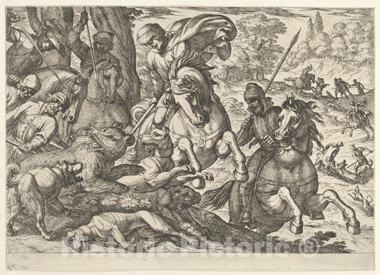 Art Print : Antonio Tempesta - Bear Hunt, from 'Hunting Scenes VI' : Vintage Wall Art