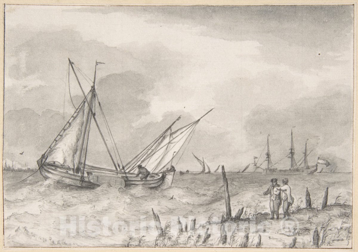 Art Print : Pieter Van Everdingen - Choppy Sea with Boats Near The Coast : Vintage Wall Art